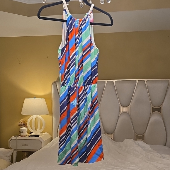 Lilly Pulitzer Silk Striped Mini Dress - Blue, Orange, Green, White - Picture 1 of 16